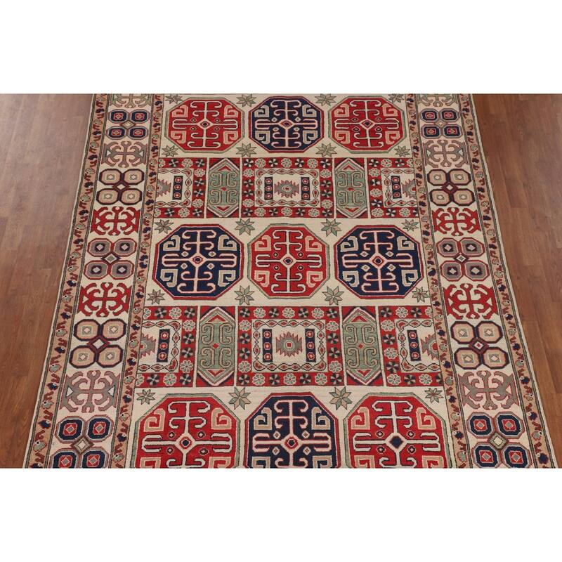 Oriental Beige Kazak Rug Handmade Traditional Wool Carpet - 6'9" x 9'9"