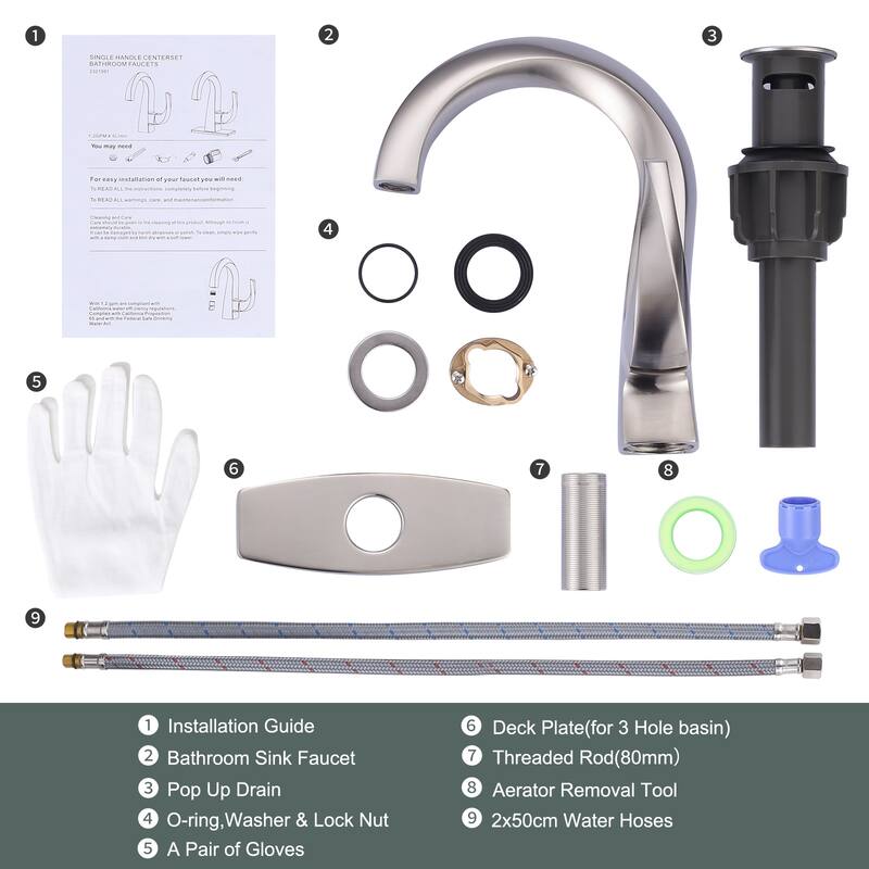 WOWOW Single Handle Gooseneck Bathroom Faucet with Deckplate Included