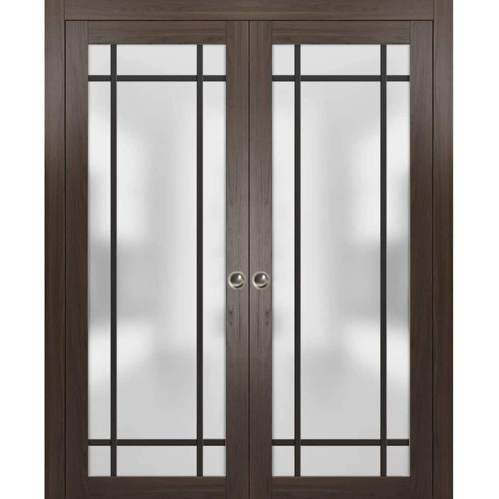 French Double Pocket Doors 36x80 Planum 2112 Chocolate Ash Kit Trims Rail