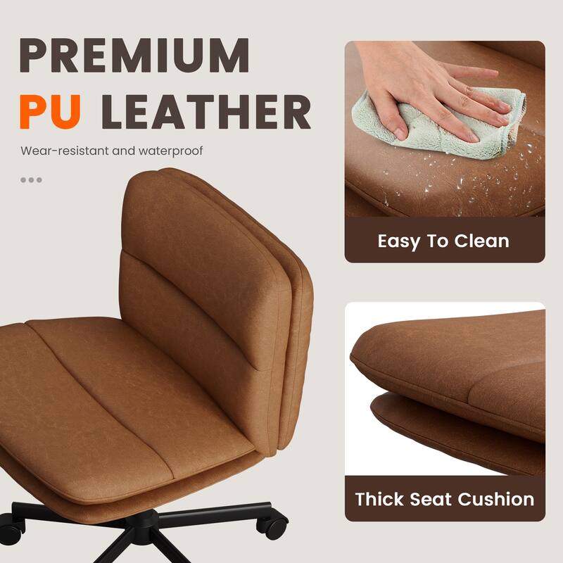 PU Leather Armless Office Chair, Adujustable Height, 360 Degree Swivel Task Chair with Ultra uiet Casters Design