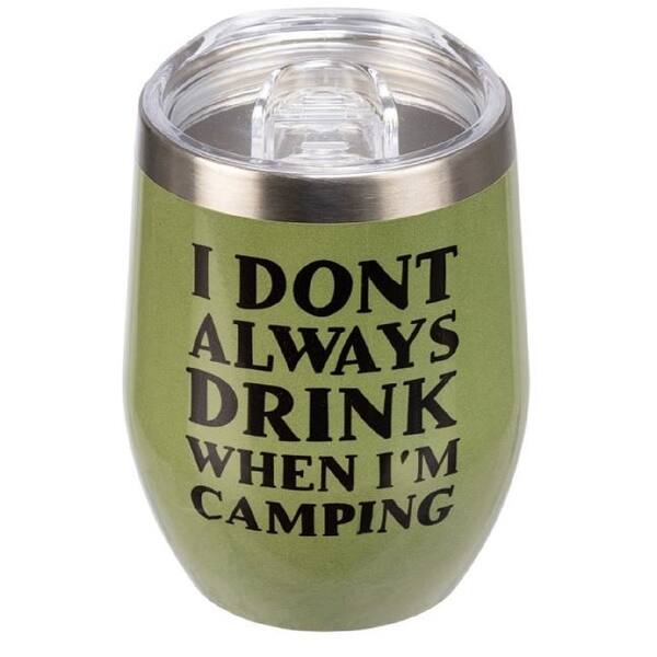 slide 2 of 3, I Don't Always Drink When Camping Tumbler Stainless Steel Plastic Lid 12 Ounces - Black