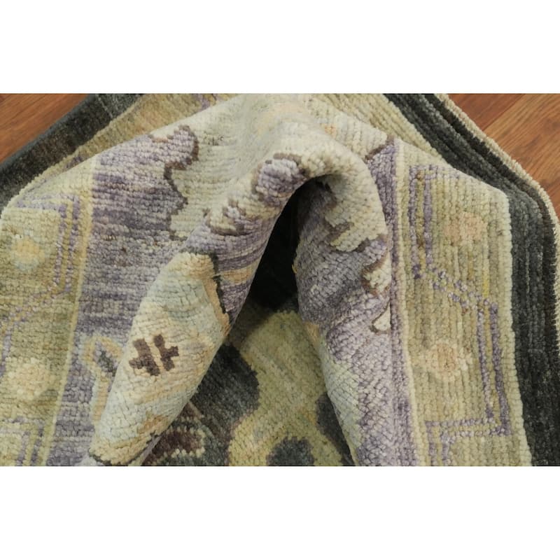 Vegetable Dye Wool Oushak Turkish Area Rug, Floral geometric Carpet - 9' 8'' X 7' 11''