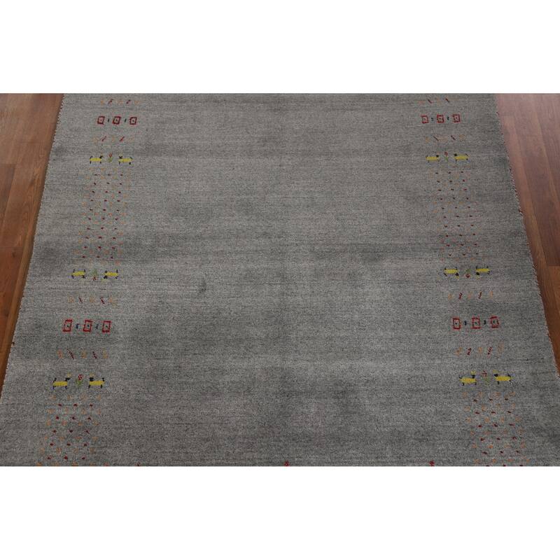 Hand Knotted Oriental 100% Wool Carpet Tribal Tribal Greys & Charcoal Gabbeh Area Rug - 7' 10'' X 5' 1''