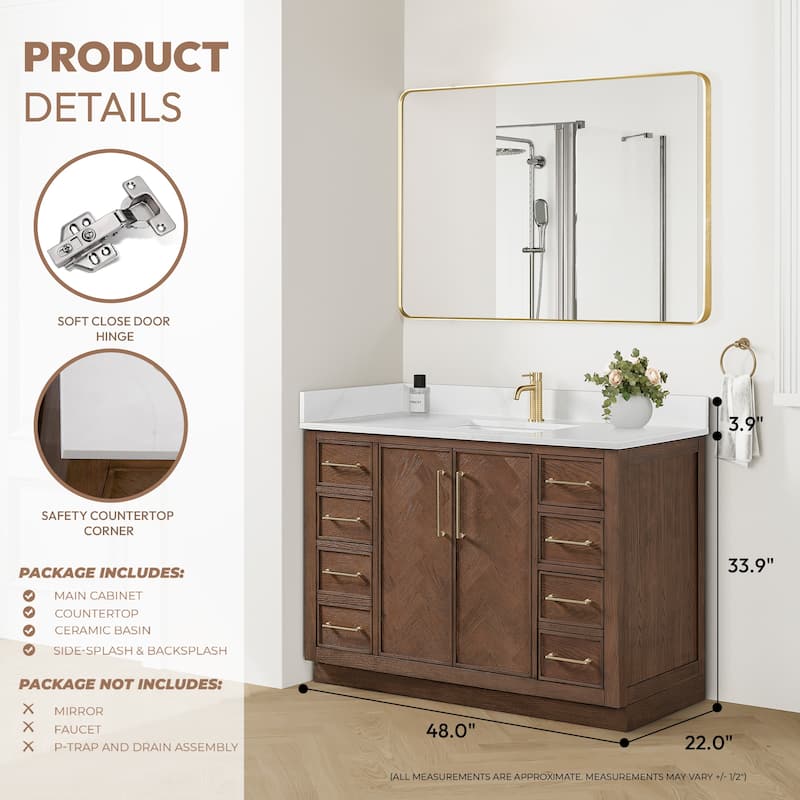 Jakarta Bath Vanity with Quartz Stone Top without Mirror