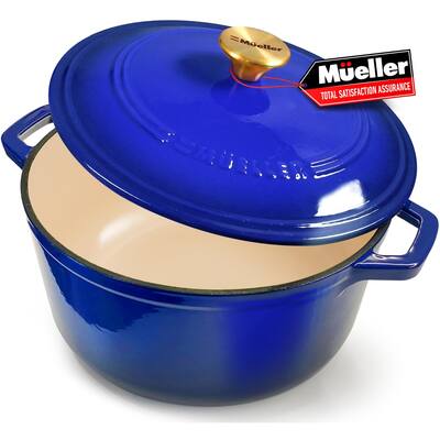 Mueller 6qt Enameled Cast Iron Dutch Oven, Heavy-Duty Casserole and Braiser Pan with Lid and Knob, Safe for All Cooktops - Blue