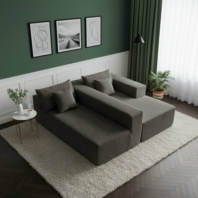 103.54" L-Shaped Modern High-Density Sponge Velvet Modular Sectional Sofa with Chaise & Pillows