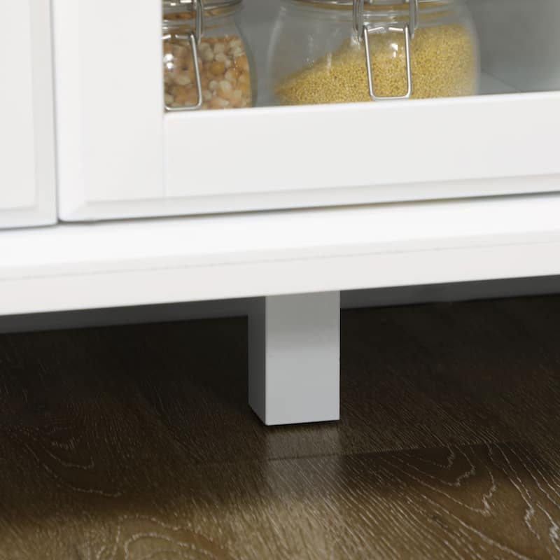HOMCOM Kitchen Sideboard, Buffet Cabinet with 5 Storage Drawers and Double Glass Door Cupboard for Living Room, White