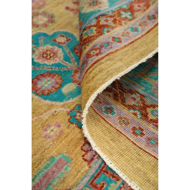 Hand Knotted Oriental 100% Wool Carpet Traditional Floral Yellow & Gold Ziegler Area Rug - 9' 9'' X 8' 0''