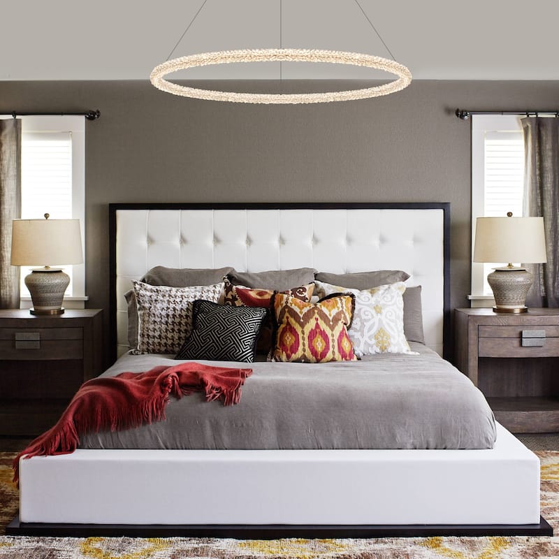 Modern Gold Crystal LED Chandelier, Dimmable Ring Light