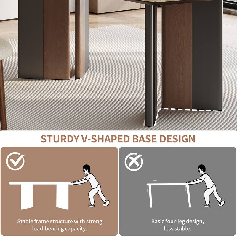 Modern 63" Retangular Wrining Desk, Faux Marble Table Top Desk With Double Legs