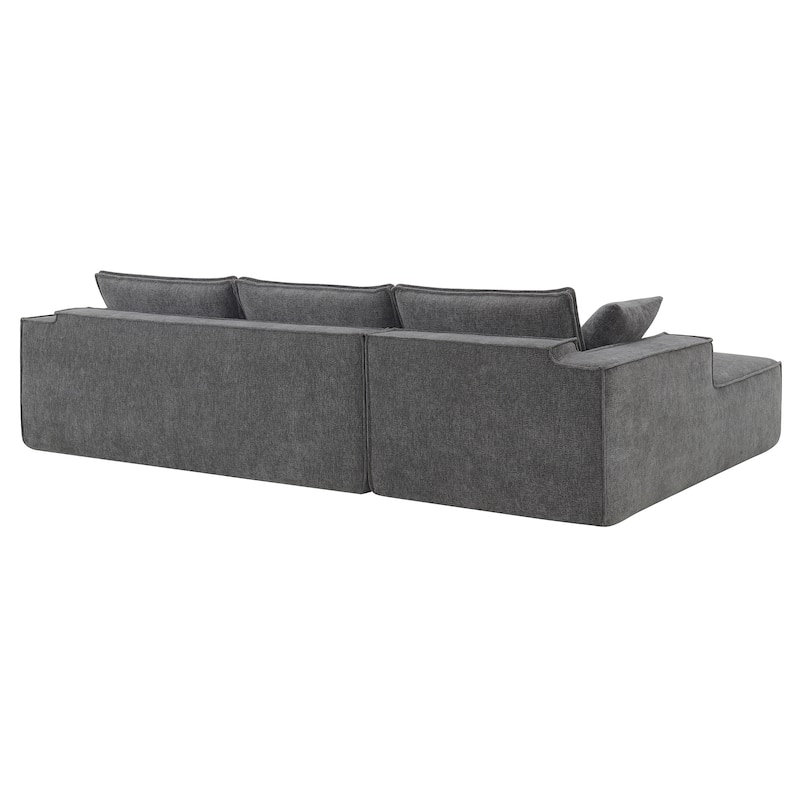 111.5" L-Shaped 4-Seater Modular Sofa with Chaise, 2 Pillows, Wrinkle-Resistant Chenille, and All-Sponge Construction