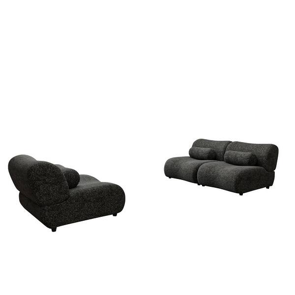 Chenille Modular 3-Seater Sectional Sofa Set with Cylindrical Pillows and Curved Design