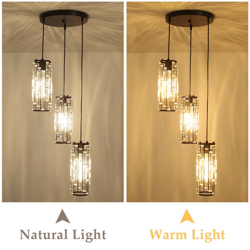 3-Light Chandelier for Bedroom Kitchen Dining Room with Crystal Shaded
