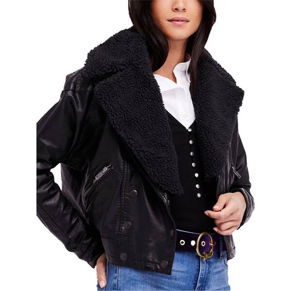 Shop Free People Womens Haley Faux Leather Motorcycle Jacket Black Large Overstock 29421417 Black Large