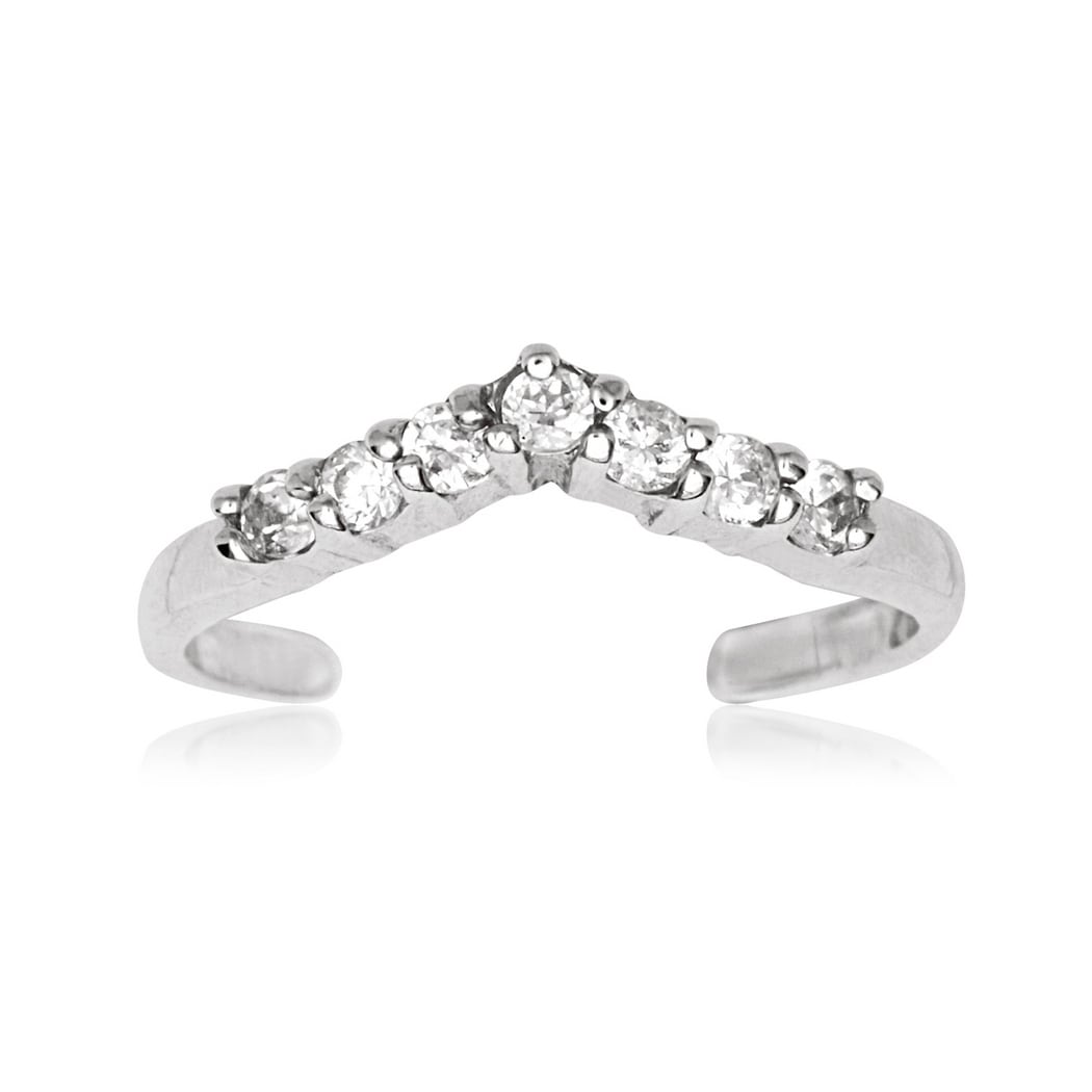 Curata Solid 10K Yellow or White Gold Adjustable Cubic Zirconia V-Shape Toe Ring