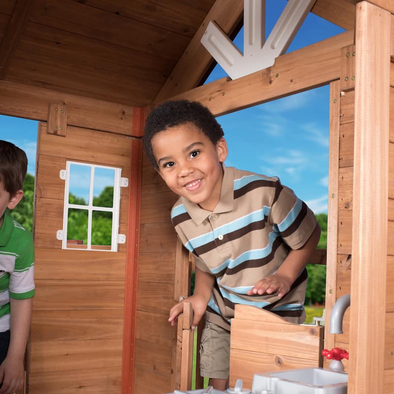 Backyard Discovery Scenic Heights Cedar Wooden Elevated Kids Playhouse - 6'5" x 6'5"