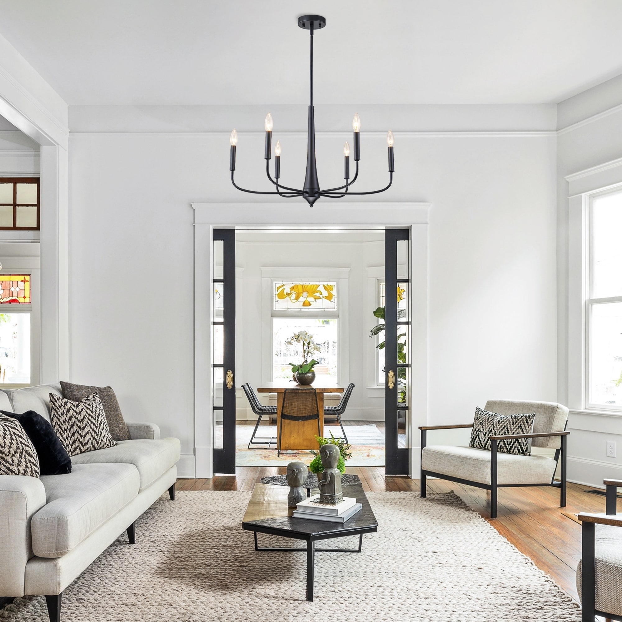 6-Light Farmhouse Chandeliers, Modern Mid Century Candle Pendant Light for Dining Room, Bedroom