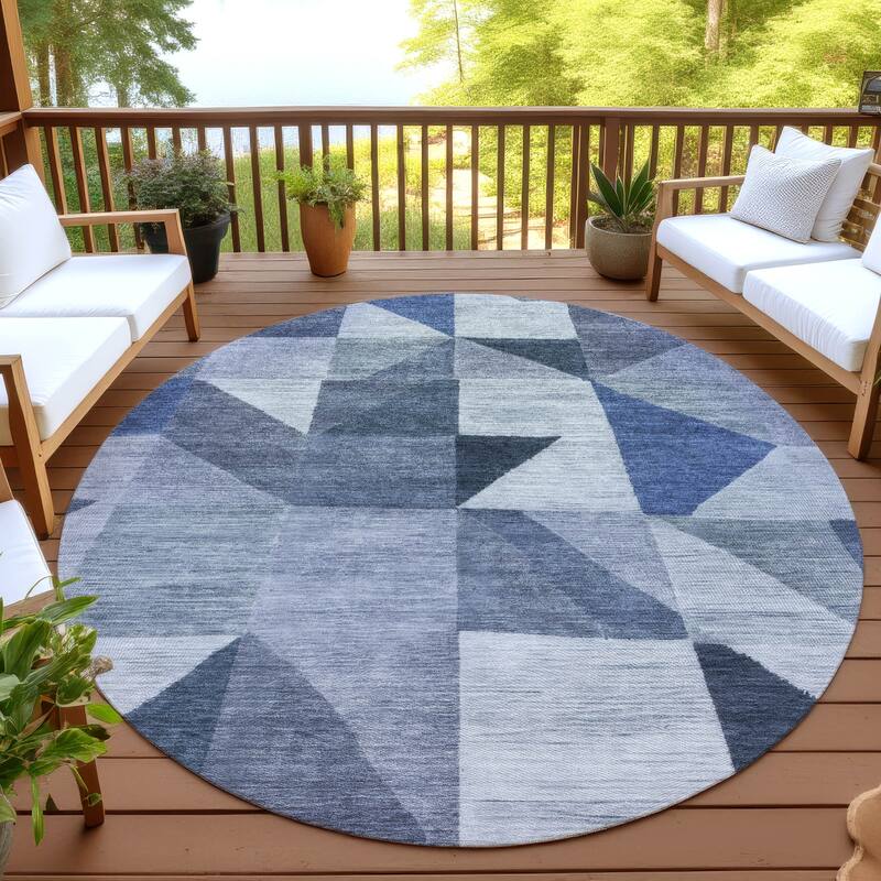 Machine Washable Indoor/ Outdoor Geo Rubi Chantille Rug - Denim - 8' x 8'