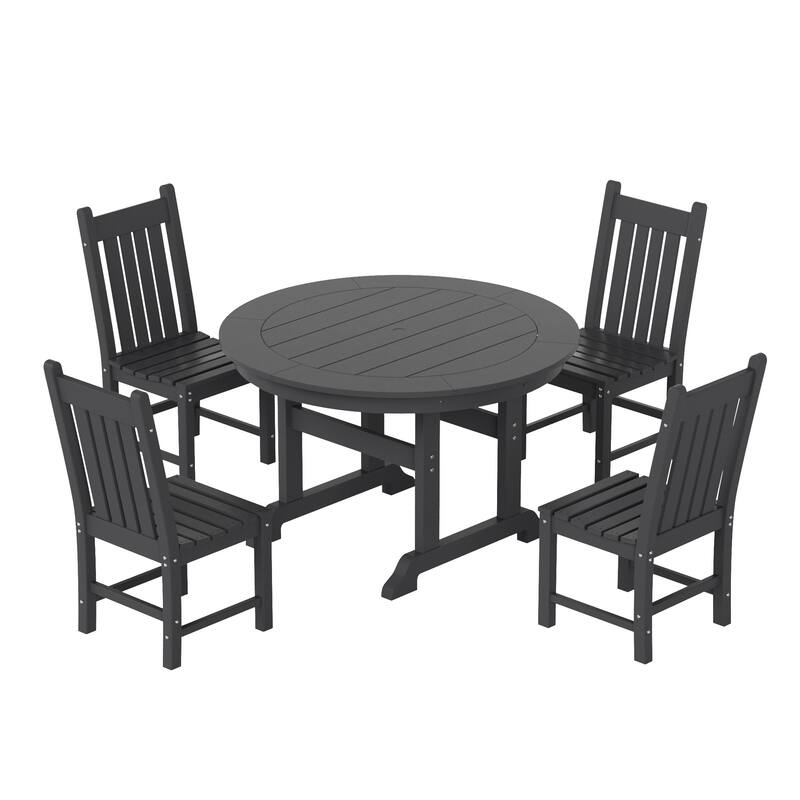 Laguna Hdpe All Weather Outdoor Patio Dining Set with Round Table, Armless Chairs (5-Piece Set)