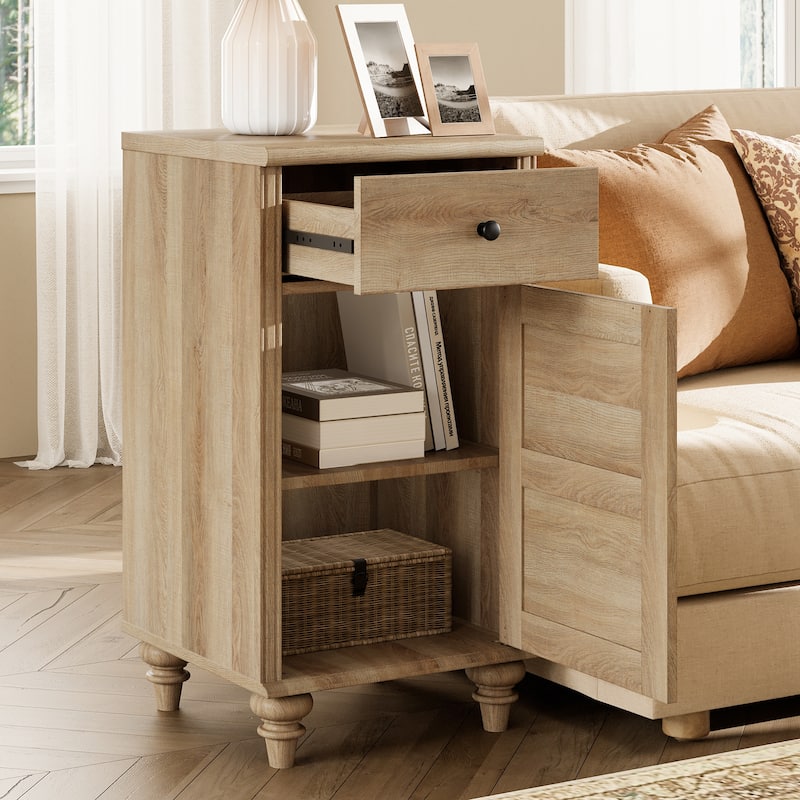 Farmhouse TV Stand with Glass Door, Oak