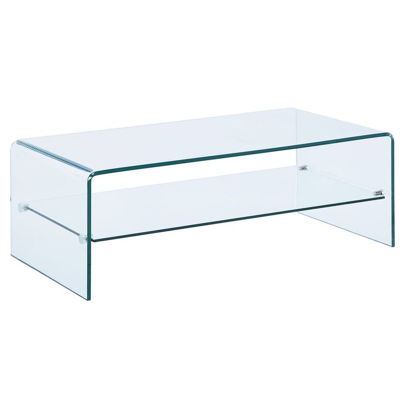 Creative Images International Occasion Collection Bent Glass Coffee Table - Clear with Shelf