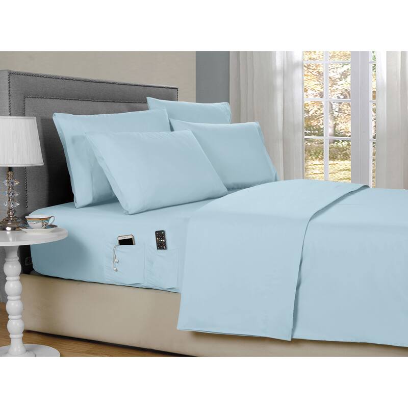 Kathy Ireland 6-Piece Smart Sheet Sets w/ Side Pocket - Queen - Aqua