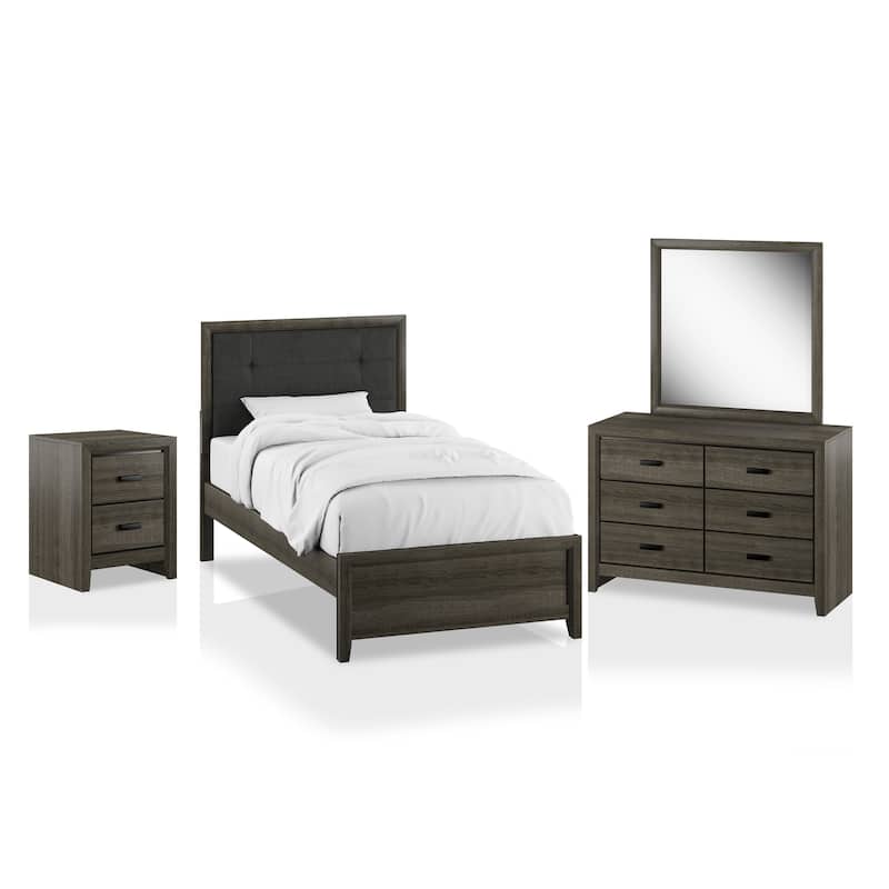 Aury Transitional Grey Wood Tufted 4-Piece Panel Bedroom Set by Furniture of America