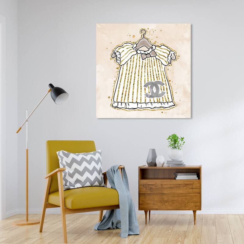 Wynwood Studio Canvas Fashion and Glam Her Little French Beige Dress White and Cream White Glam Wall Art Canvas Print - 30 x 30
