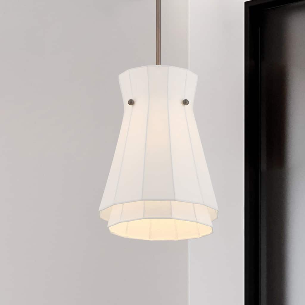 Thesis Bryony 12-inch 1-light Forged Bronze Convertible Pendant with White Synthetic Silk Shade