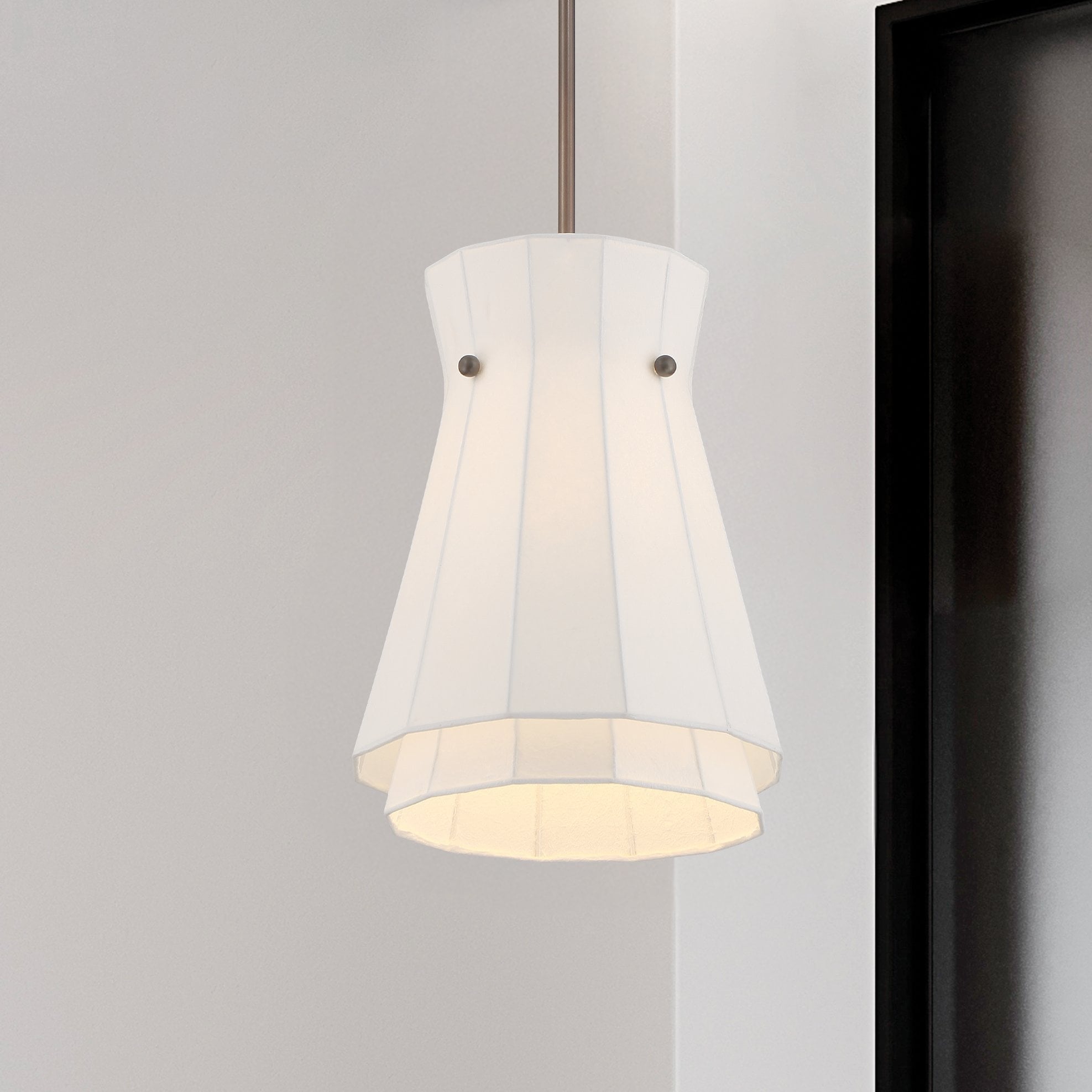 Thesis Bryony 12-inch 1-light Forged Bronze Convertible Pendant with White Synthetic Silk Shade