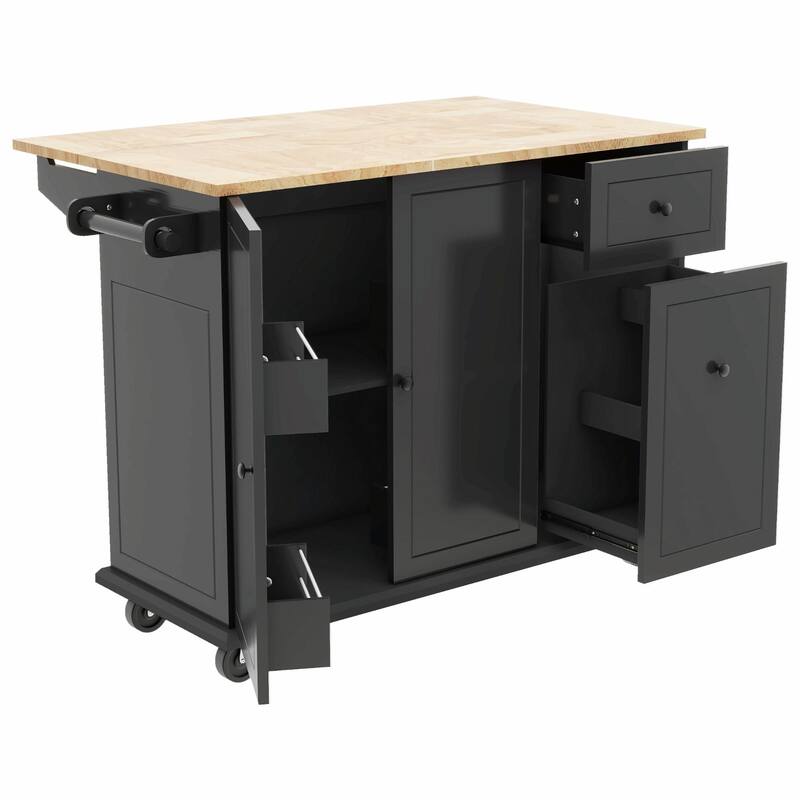 Rolling Kitchen Cart with Drop Leaf, Storage Rack, and 3-Tier Cabinet Organizer
