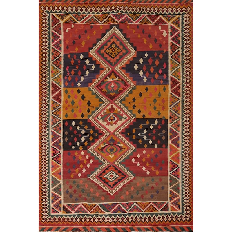 Kilim Qashqai Persian Antique Area Rug Flatweave Wool Carpet - 5'4"x 7'10"
