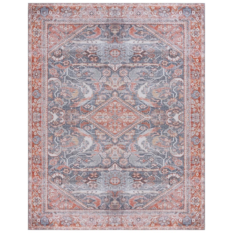 SAFAVIEH Tucson Machine Washable Slip Resistant Urmil Oriental Rug - 9' x 12' - Grey/Rust