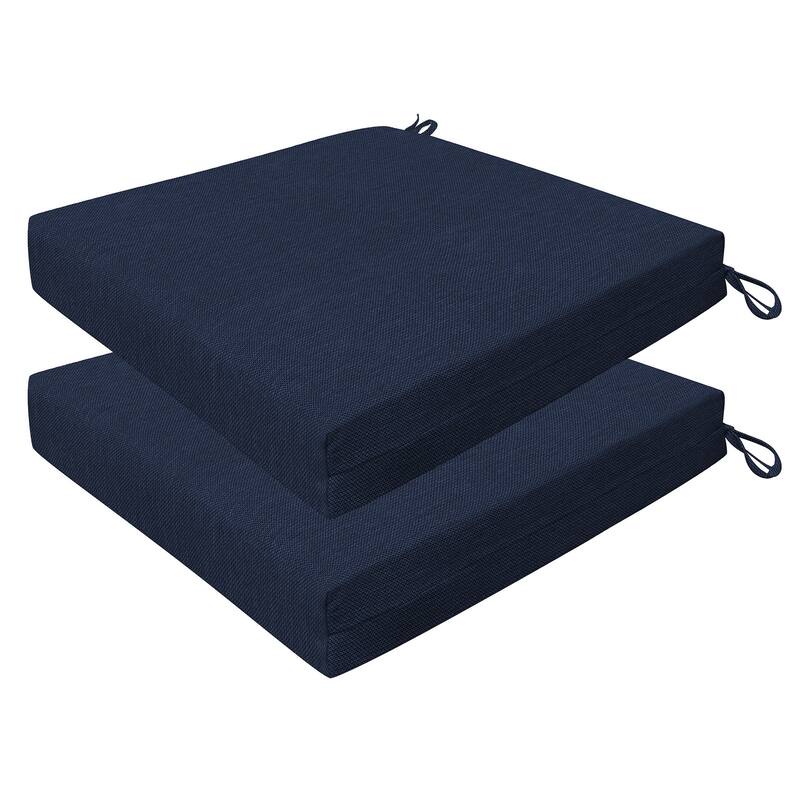 Outdoor Premium Dining Seat Cushion (2-Pack) - 20" wide x 20" deep x 4" thick - Textured Solid Indigo Blue