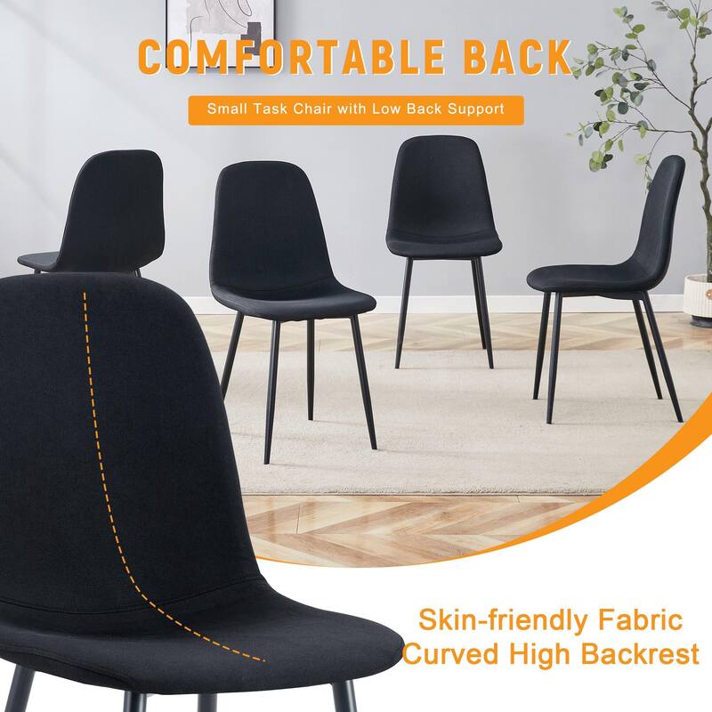 Modern 4 Piece Linen Cotton Dining Chair Set with Backrest, Metal Legs, Upholstered for Dining Room Kitchen Bedroom Living Room