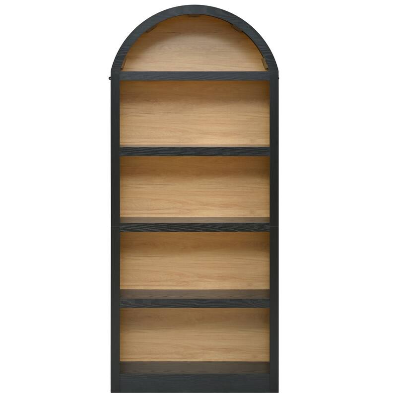 Freestanding Tall Bookshelves Set of 2, Farmhouse Two-Tone Open Storage Cabinet with Fabric Arched Top, 5-Tier Display Bookcase