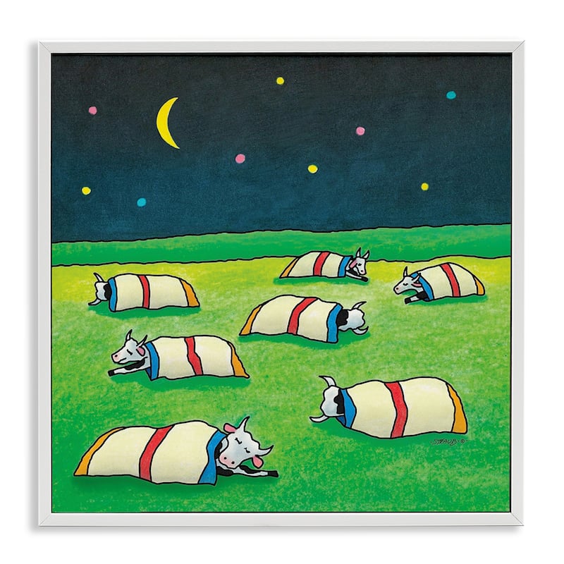 Stupell Pasture Cows Bedtime Framed Giclee Art Design By Roger Straub - 17 x 17 - White