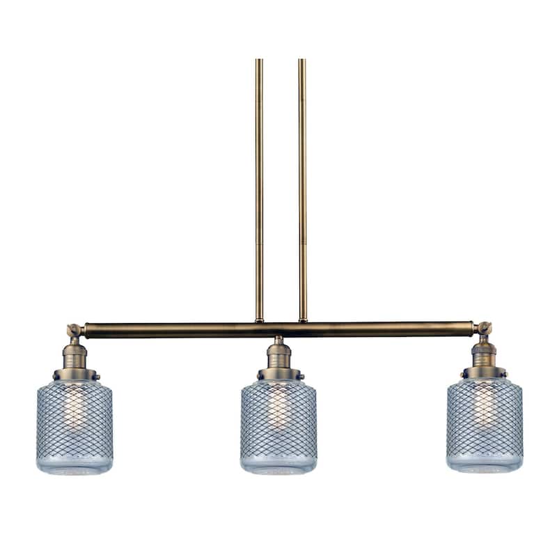 Innovations Lighting Stanton 3 Light 39" Wide Linear Chandelier - Brushed Brass / Vintage Wire Mesh