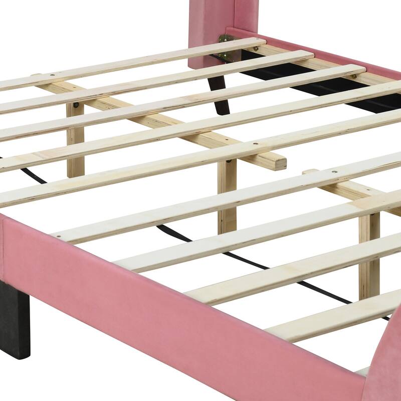 Twin/Full/Queen Size Velvet Upholstered Platform Bed Frame with Headboard and Wooden Slats Support, No Box Spring Needed