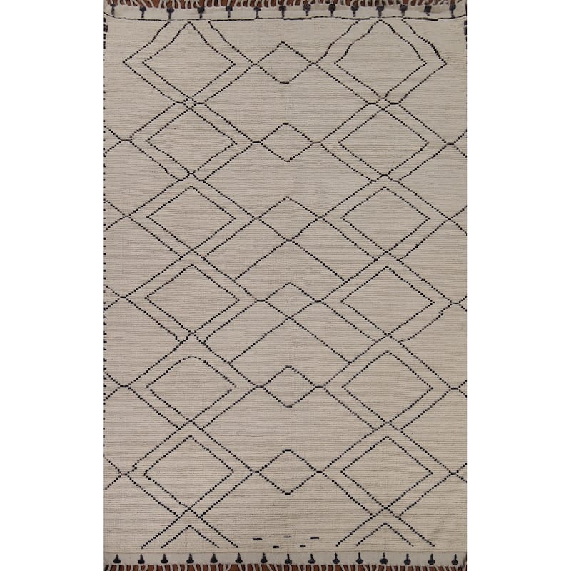 Trellis Moroccan Earth Tone Area Rug Hand-Knotted Wool Carpet - 7'9"x 10'11"