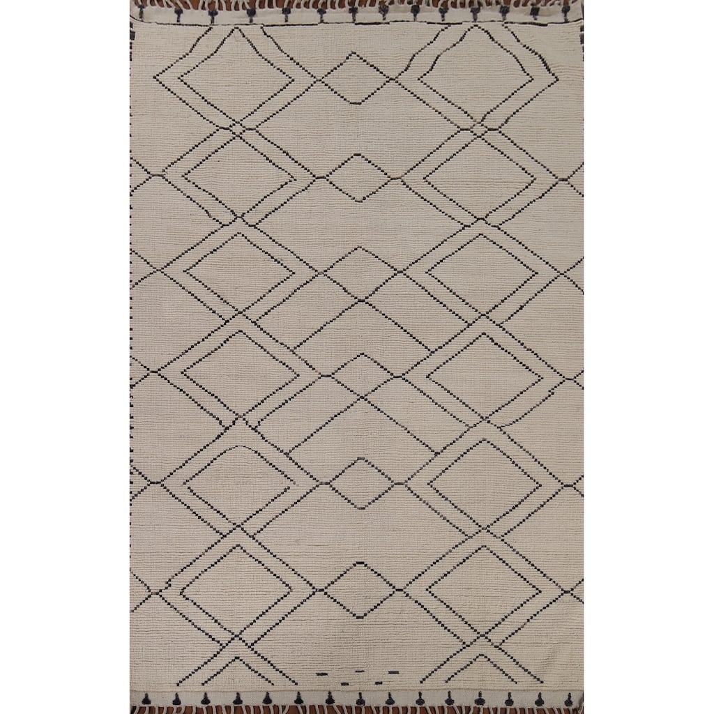 Trellis Moroccan Earth Tone Area Rug Hand-Knotted Wool Carpet - 7'9"x 10'11"