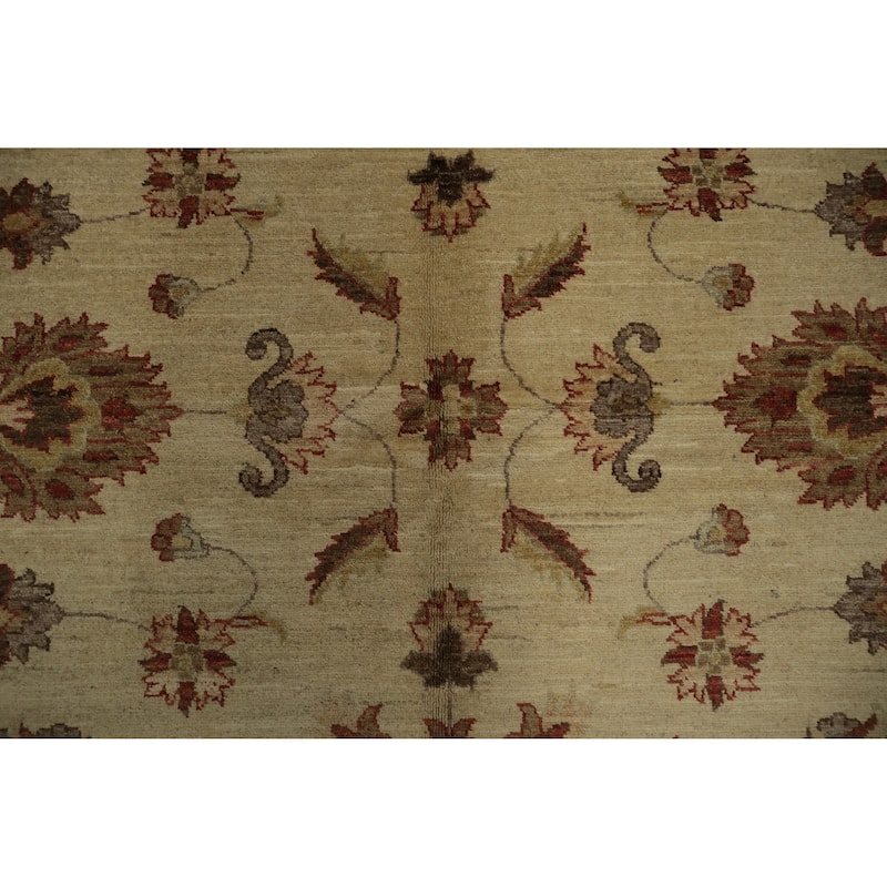 Hand Knotted Oriental 100% Wool Carpet Traditional Floral Beige & Ivories Peshawar Area Rug - 8' 4'' X 6' 2''