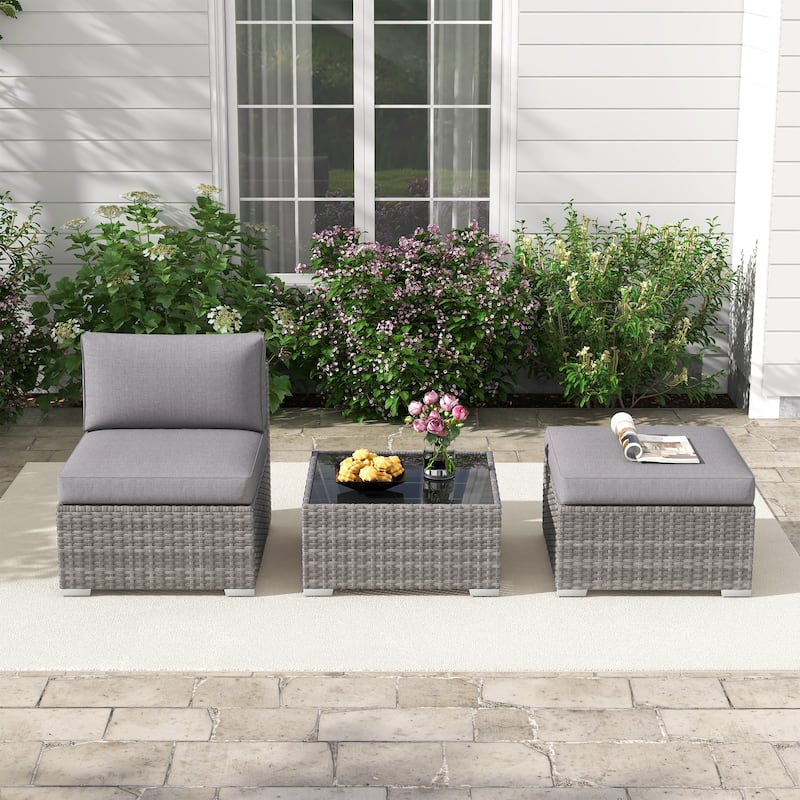 Outdoor 3-Piece Wicker Sofa Set with Ottoman