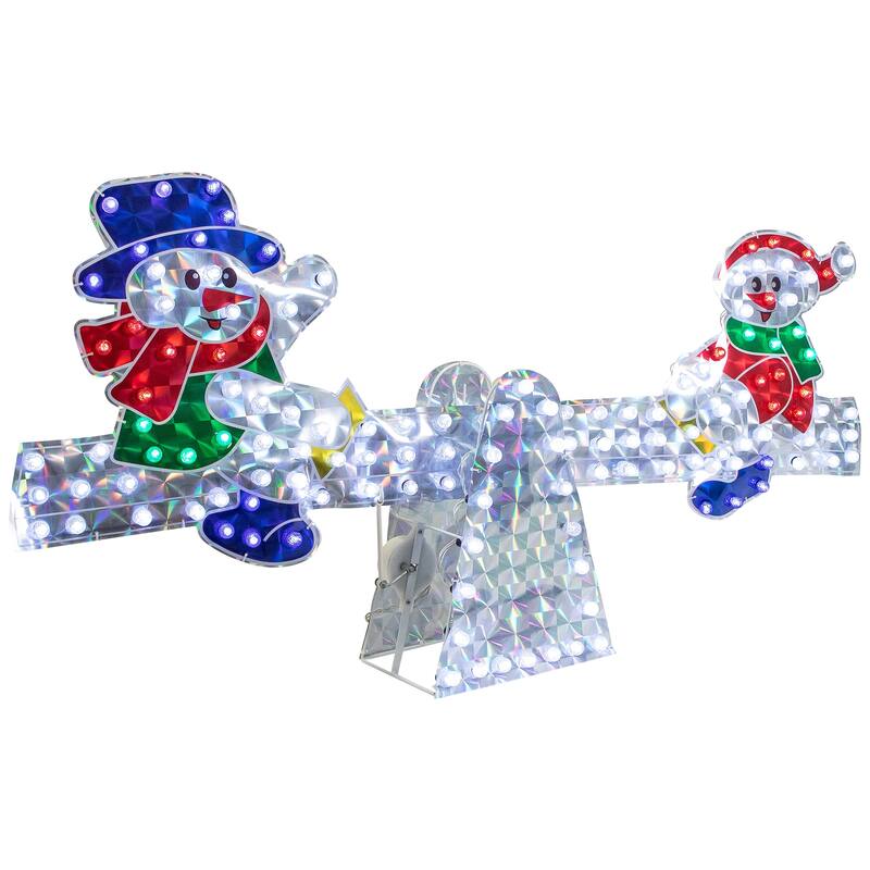 48" Yellow Red Holographic Snowmen on See Saw Outdoor Christmas Decor - Multi