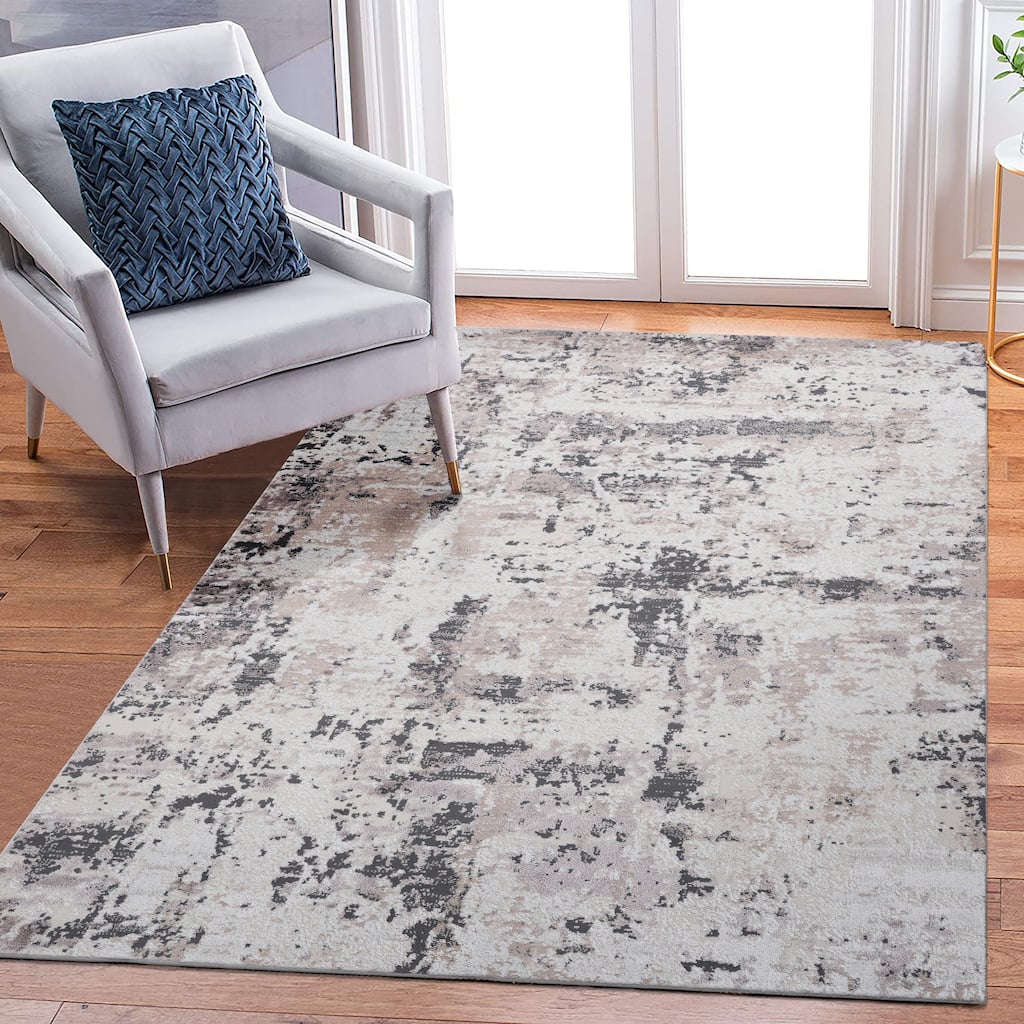 Roomfitters 8x10 Machine Washable Boho Vintage Area Rug, Non-Slip Pet Friendly Indoor Living Room Decor Carpet - Cream+Brown