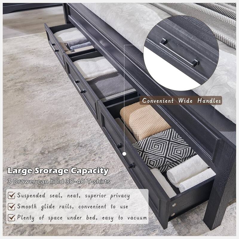 Farmhouse Queen Wood Bed Frame with 52" Tall Headboard & Footboard
