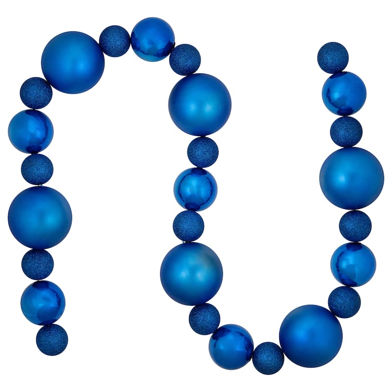 3-Finish Shatterproof Ball Christmas Garland - 6' x 4" - Blue - Unlit