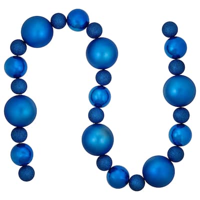 3-Finish Shatterproof Ball Christmas Garland - 6' x 4" - Blue - Unlit