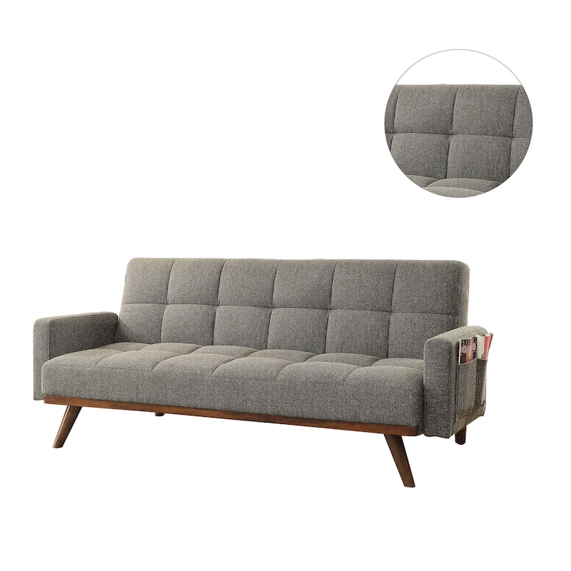 Fabric Tufted Lines Futon Sofa in Gray
