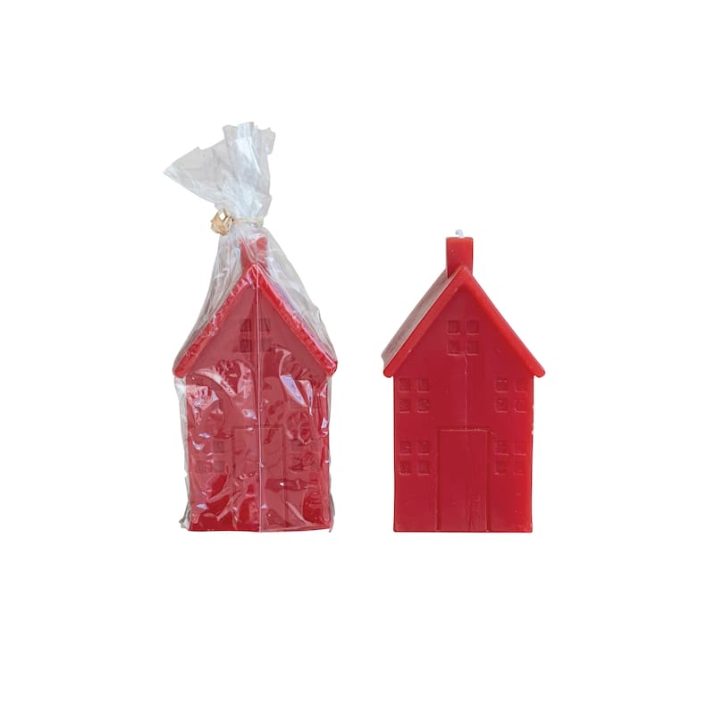Unscented House Shaped Candle - 2.8"L x 2.8"W x 5.0"H - Red